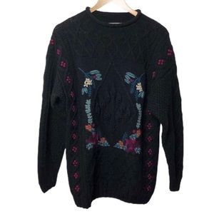 L.L. Bean Floral Embroidered Chunky Knit Sweater